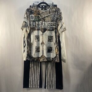 369 Los Angeles Woodland Camo Double Layer Long Sleeved Tee Striped Fleece Pants